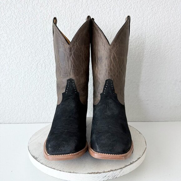 Rod Patrick Mens Cowboy Boots 12.5 D Black Pig Suede Leather Western Square Toe - Picture 12 of 12